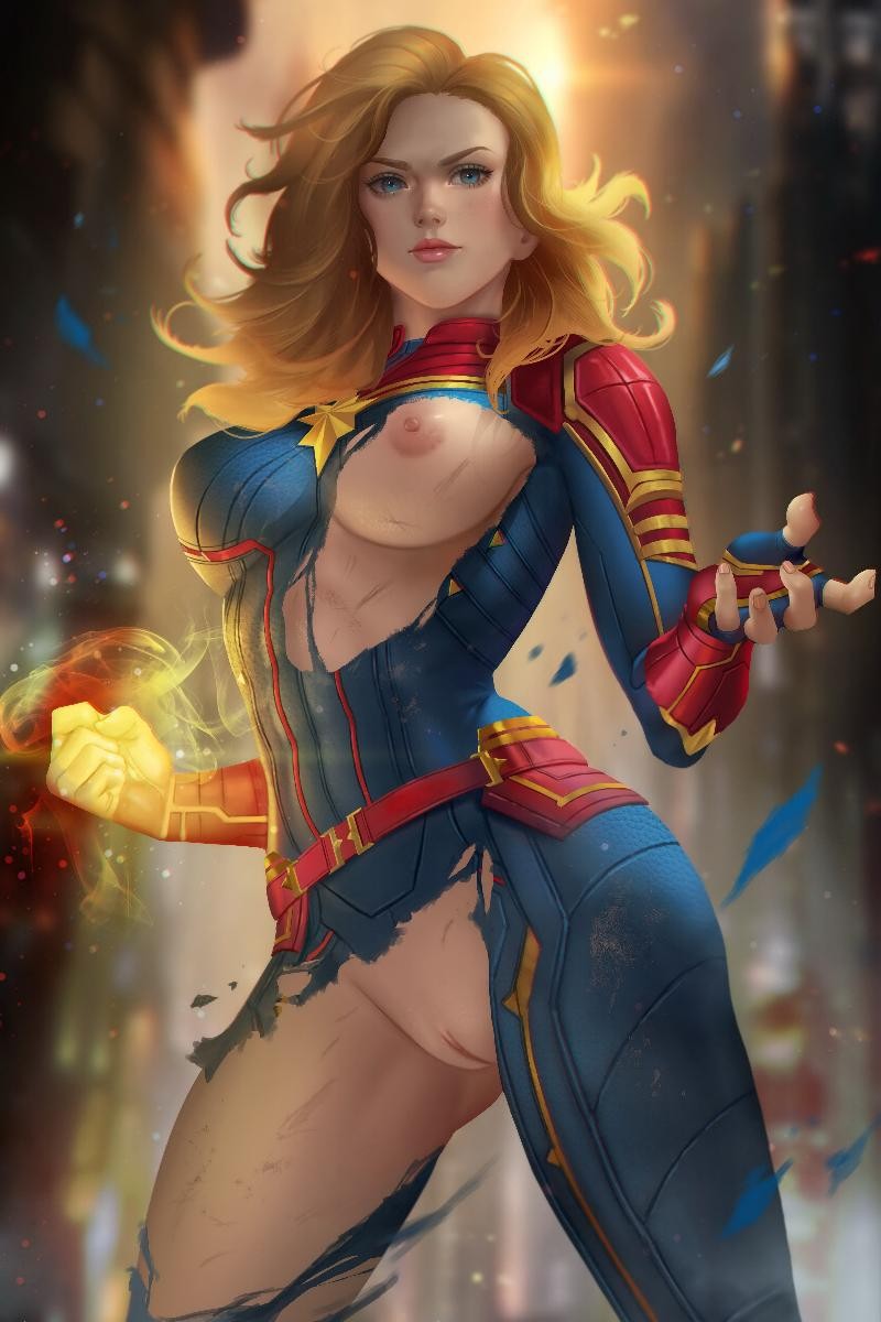 Nopeys Captain Marvel Marvel Highres Tagme Girl Blonde Hair Blue Eyes Breasts Cleft Of
