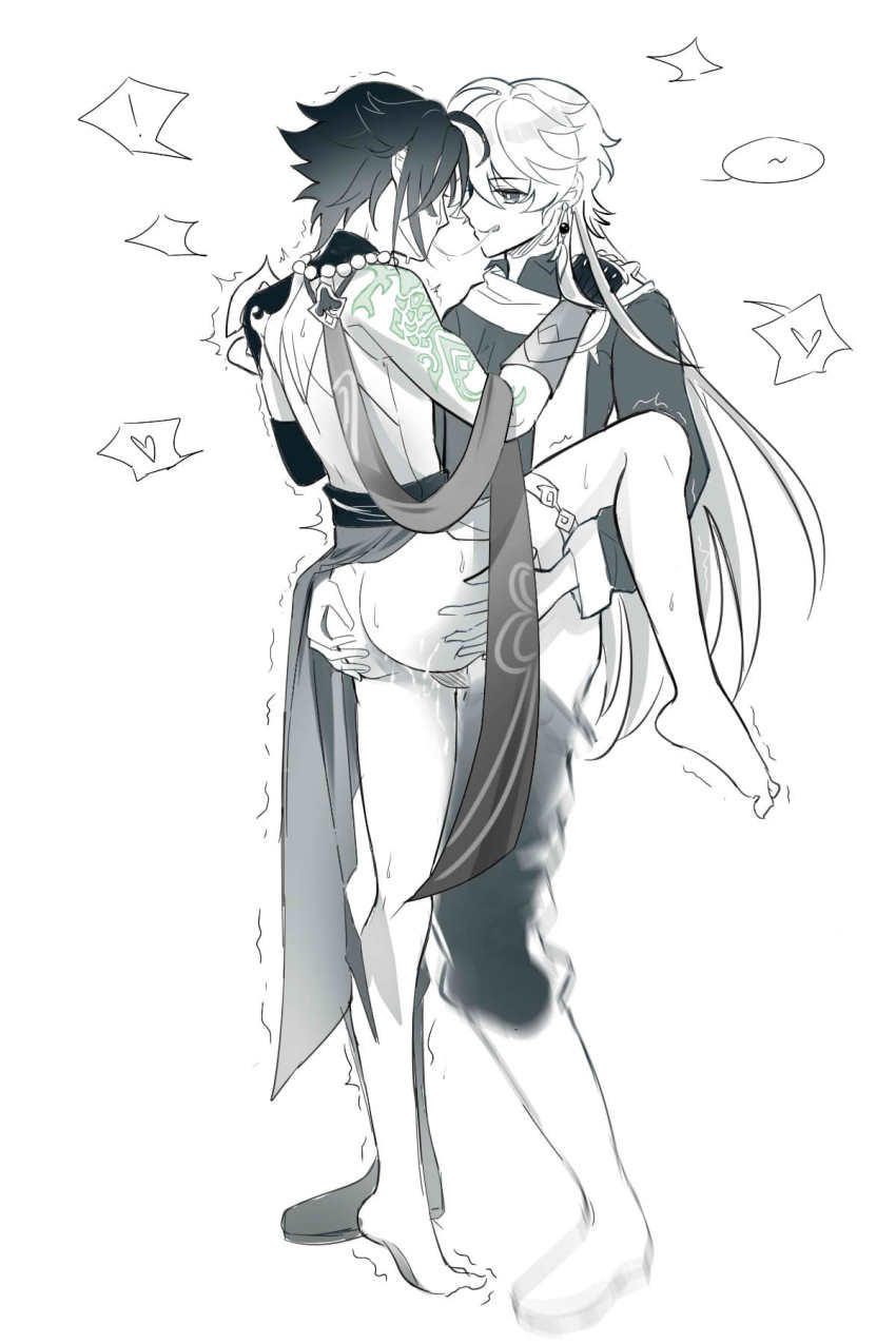 Aether and Xiao in a passionate embrace