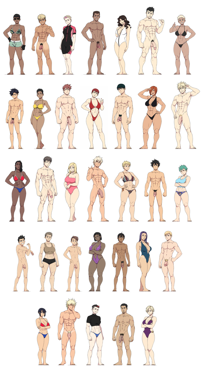 ichan  nude 19 $ ichan, ichan-desu, sgt crisis, absurdres, highres, 6+boys, 6+girls, abs,  arms up, bare arms, bare legs, bikini, black bikini, black hair, blonde  hair, blue bikini, blue eyes, bodysuit, breasts, brown eyes, brown hair,
