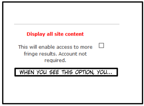account options, display all content checkbox, save settings. job done.