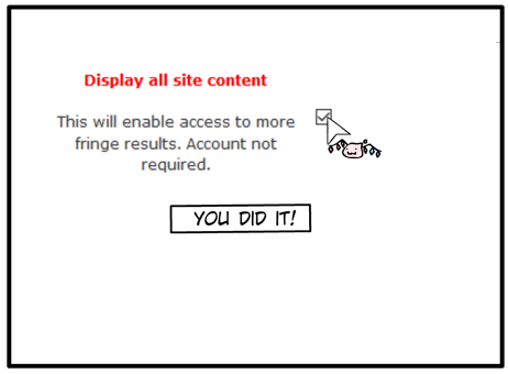 account options, display all content checkbox, save settings. job done.