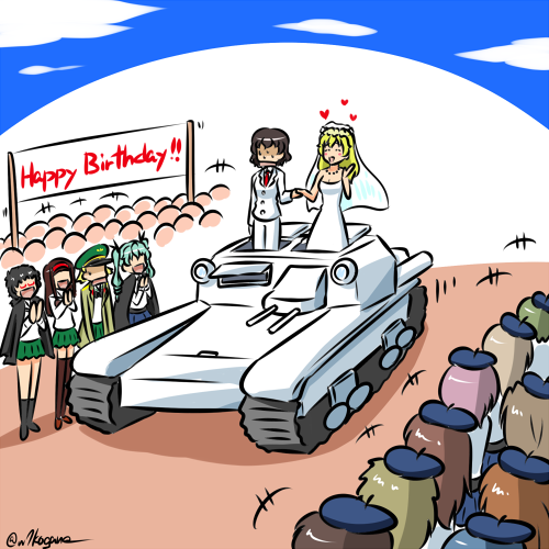 6+girls alternate_costume anchovy_(girls_und_panzer) anzio_school_uniform black_cape black_headwear blonde_hair bridal_veil brown_hair caesar_(girls_und_panzer) cape carpaccio_(girls_und_panzer) carro_veloce_cv-33 dress erwin_(girls_und_panzer) female_focus formal_clothes girls_und_panzer green_hair happy_birthday hat headband heart holding_hands kogane_(staygold) l3_(tank) lowres military_vehicle motor_vehicle multiple_girls necktie orange_hair oryou_(girls_und_panzer) pants pink_hair red_headband red_necktie saemonza_(girls_und_panzer) school_uniform suit sweat tank veil wedding wedding_dress white_pants white_suit yuri