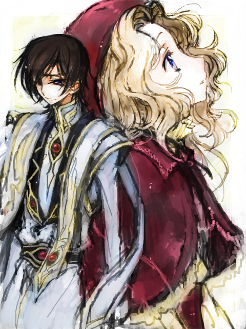 black_hair blonde_hair brother_and_sister c_(rahit) code_geass lelouch_vi_britannia long_hair nunnally_vi_britannia purple_eyes rahit short_hair siblings