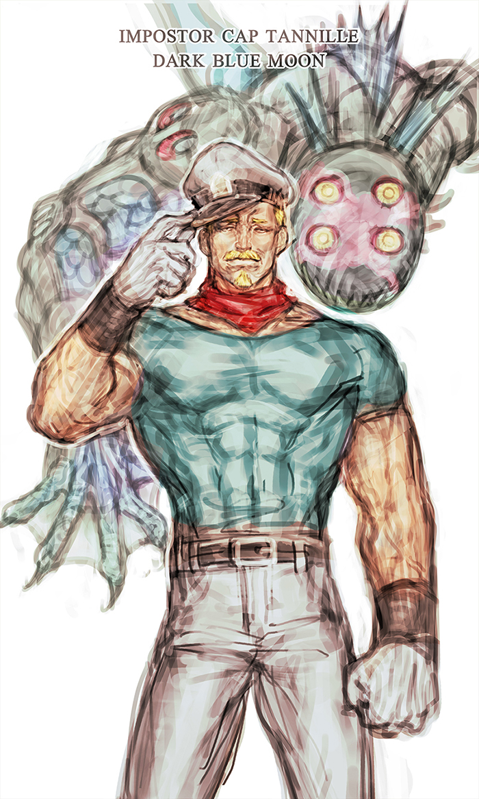 1boy blonde_hair captain_tennille character_name dark_blue_moon facial_hair gap_(pdmng) gloves goatee hat jojo_no_kimyou_na_bouken sailor sailor_hat simple_background stand_(jojo)