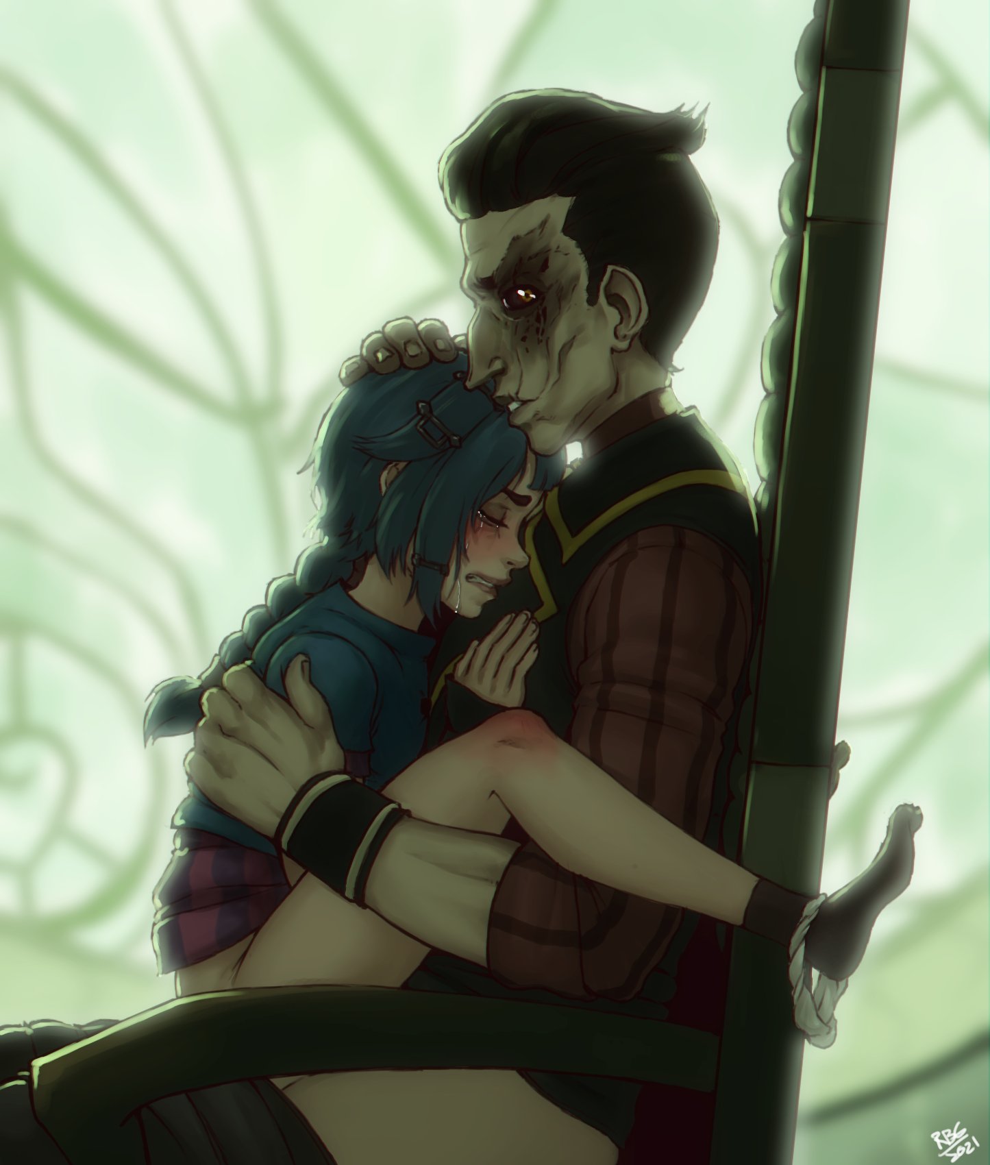 Jinx's eyes filled with a flicker of her past self a ghost of Powder still lingering