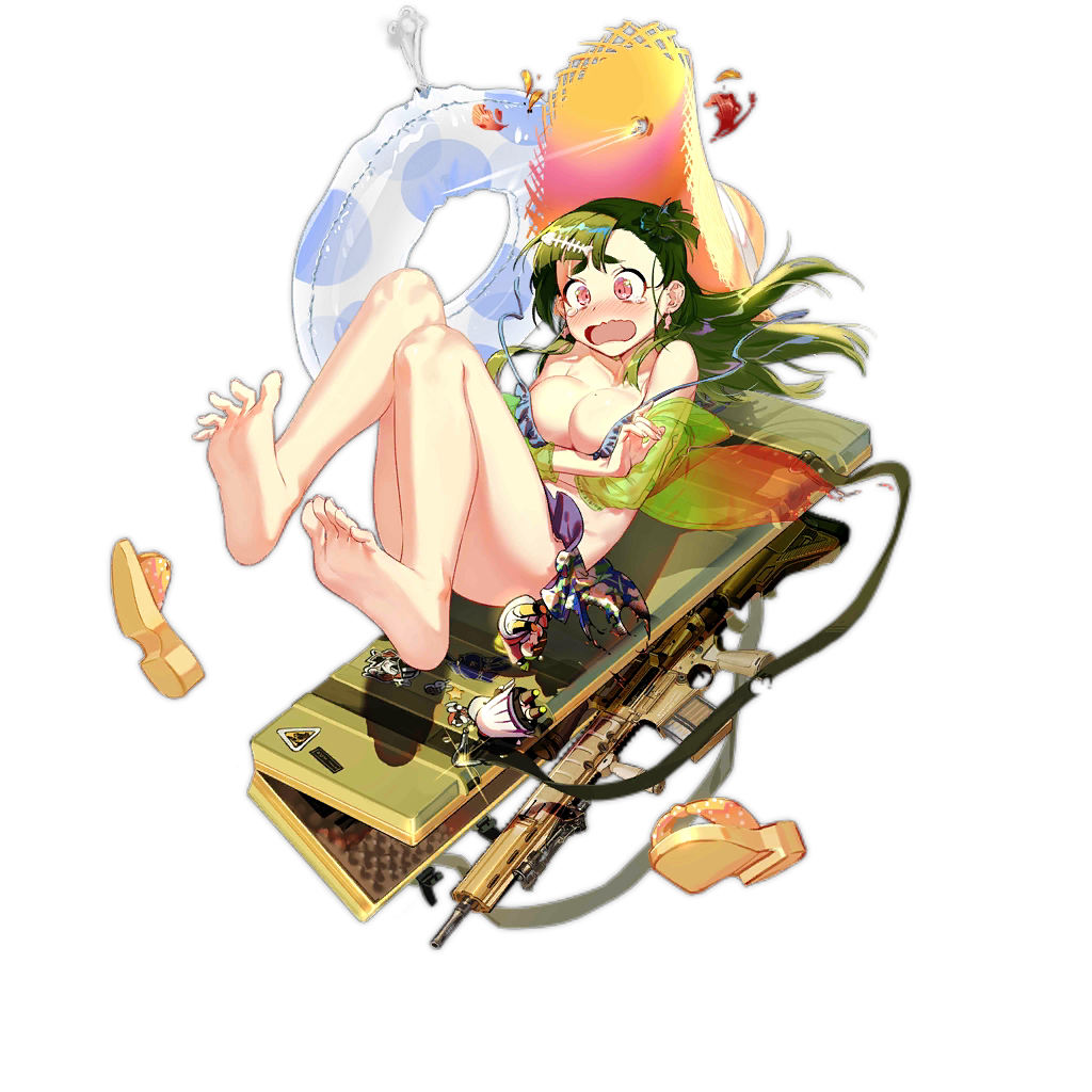 1girl alternate_costume ar-10 assault_rifle bare_legs barefoot battle_rifle bikini bikini_top_only blush breast_hold breasts bullet_hole case cleavage collarbone crying crying_with_eyes_open cz75_(girls&#039;_frontline) earrings embarrassed feet fish_earrings floral_print frilled_bikini frilled_bikini_top frills full_body g28_(girls&#039;_frontline) g28_(tropical_storm)_(girls&#039;_frontline) girls&#039;_frontline green_hair green_jacket gun h&amp;k_hk416 h&amp;k_hk417 hat hat_ribbon heckler_&amp;_koch hk416_(girls&#039;_frontline) innertube jacket jewelry large_breasts long_hair mole mole_on_breast official_alternate_costume official_art one_side_up orange_eyes ribbon rifle sandals see-through_clothes see-through_jacket sticker straw_hat sun_hat swim_ring swimsuit tearing_up tears transparent_background transparent_jacket untied_bikini unworn_sandals ushi_(newrein) vertical_forward_grip wardrobe_malfunction wavy_mouth weapon weapon_case white_ribbon