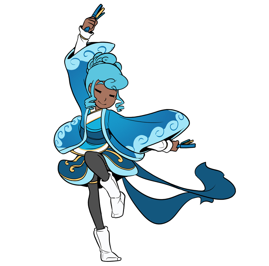 1girl aqua_hair bad_id bad_tumblr_id boots closed_eyes dark-skinned_female dark_skin drill_hair female_focus full_body japanese_clothes mary_cagle original pantyhose sleepless_domain smile solo standing standing_on_one_leg twin_drills undine_wells white_background white_boots yosakoi
