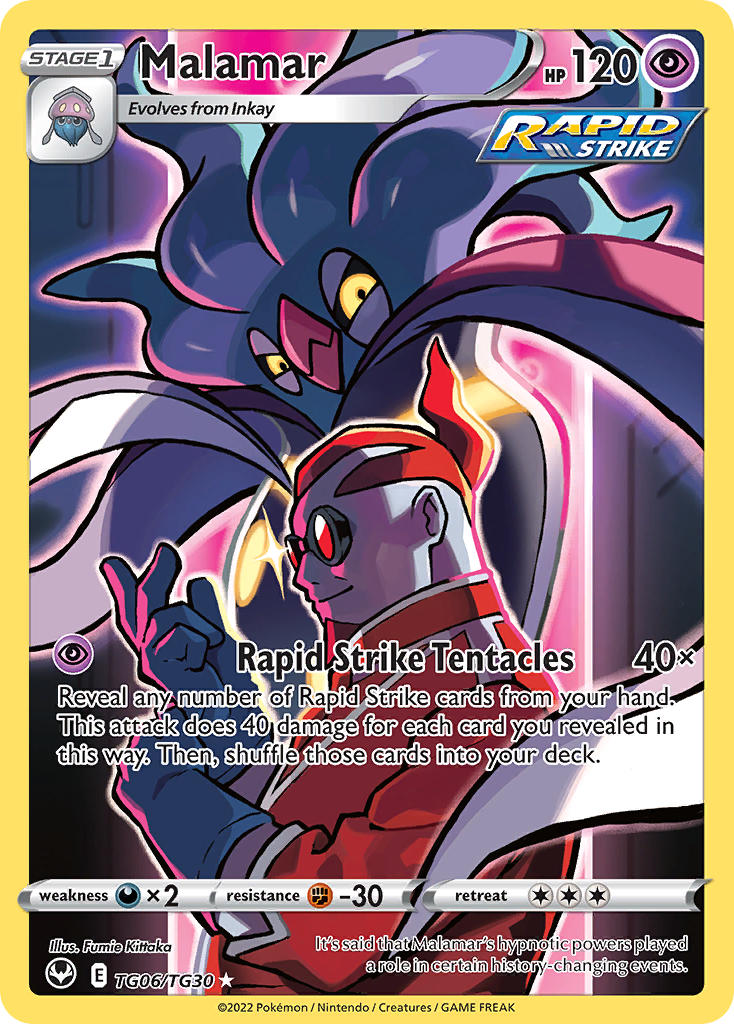 1boy artist_name beak black_sclera blue_gloves character_name closed_mouth colored_sclera colored_skin copyright_name copyright_notice english_text gen_6_pokemon gloves glowing inkay jacket kittaka_fumie malamar nintendo official_art pokemon pokemon_(creature) pokemon_card pokemon_tcg pokemon_xy red-tinted_eyewear red_hair red_jacket smile team_flare team_flare_uniform tentacles third-party_source tinted_eyewear trading_card white_skin xerosic_(pokemon) yellow_eyes