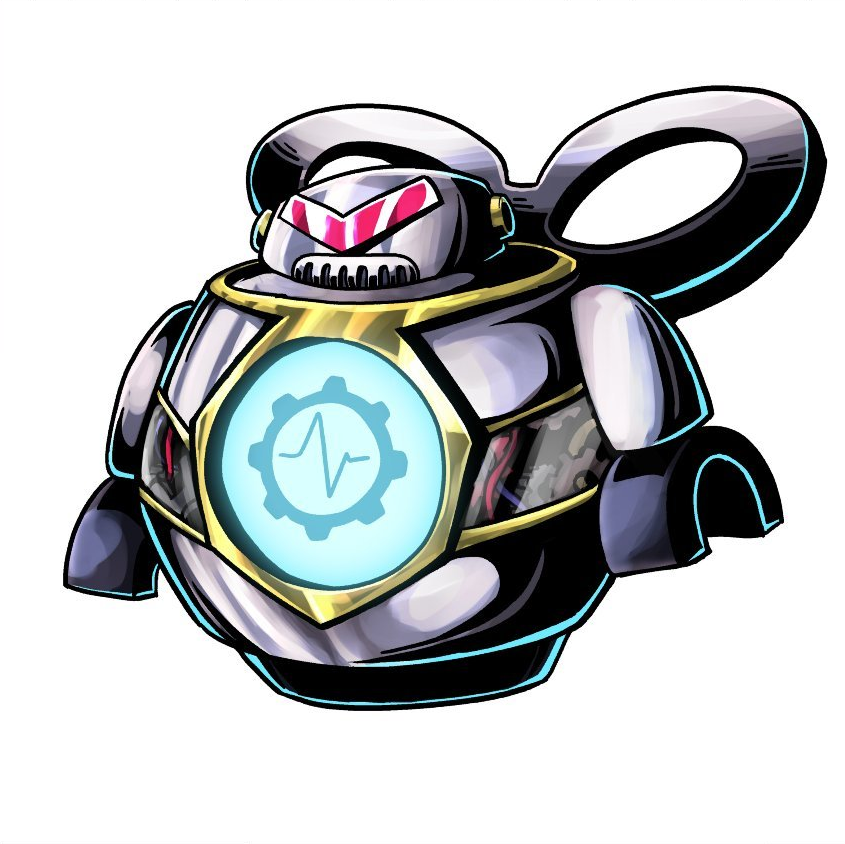 blikmon cable digimon digimon_(creature) floating gear original robot simple_background solo white_background