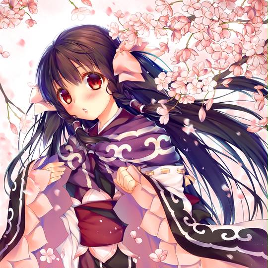 1girl ainu_clothes animal_ears black_hair bow braid full_body hair_between_eyes long_hair mitsumi_misato non-web_source red_eyes rulutieh solo twin_braids utawarerumono utawarerumono:_itsuwari_no_kamen