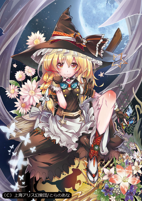 1girl blonde_hair embellished_costume female_focus genbou2 hat kirisame_marisa sitting solo tamon_ketsuyuki touhou witch witch_hat yellow_eyes