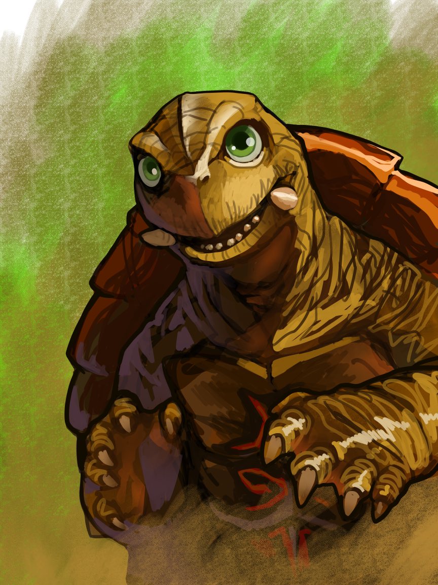 alex_alcanter baby body_markings elemental_(creature) energy fire fire_elemental gamera gamera_(series) gamera_the_brave glowing glowing_markings green_eyes kadokawa kaiju looking_at_viewer neon_trim sea_monster shell simple_background toto_(gamera) turtle turtle_shell tusks