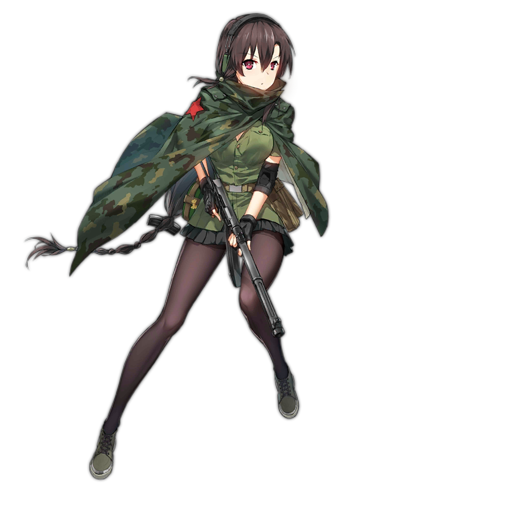 1girl artist_request black_hair braid braided_ponytail cape elbow_pads female_focus fingerless_gloves full_body girls&#039;_frontline gloves gun headphones integral_suppressor integrally-suppressed_firearm long_hair looking_at_viewer mod3_(girls&#039;_frontline) official_alternate_costume official_art pantyhose red_eyes single_braid skirt solo submachine_gun suppressor transparent_background trigger_discipline type_64_(girls&#039;_frontline) type_64_(mod3)_(girls&#039;_frontline) type_64_smg weapon