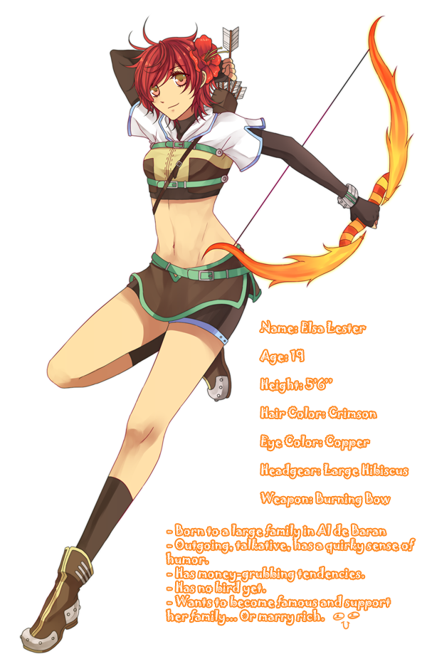 1girl arrow_(projectile) boots bow_(weapon) breasts brown_boots brown_gloves brown_shirt brown_shorts brown_skirt brown_socks closed_mouth crop_top cropped_jacket elbow_gloves english_text fingerless_gloves flower full_body gloves hair_flower hair_ornament holding holding_bow_(weapon) holding_weapon hunter_(ragnarok_online) jacket looking_at_viewer midriff miniskirt navel quiver ragnarok_online red_flower red_hair rinslette shirt short_hair short_shorts short_sleeves shorts shorts_under_skirt simple_background skirt small_breasts smile socks solo weapon white_background white_jacket