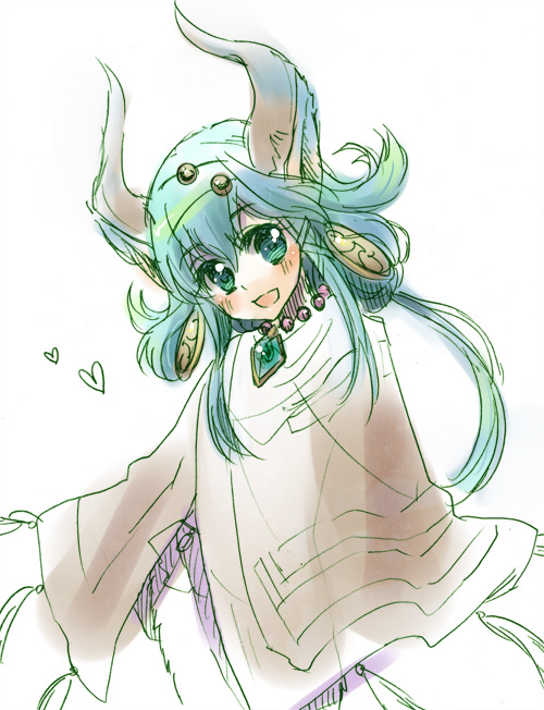 1girl aht atlus bad_id bad_pixiv_id female_focus green_eyes green_hair horns iwaohime matching_hair/eyes monster_girl radiant_historia satyr solo