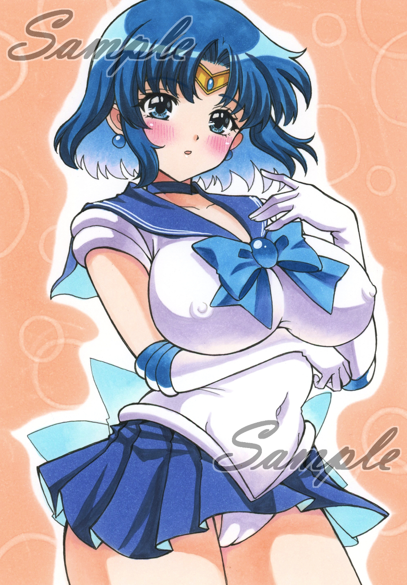 bishoujo_senshi_sailor_moon blue_eyes blue_ribbon breasts highres mizuno_ami nipples_visible_through_shirt panties ribbon sailor_mercury underwear