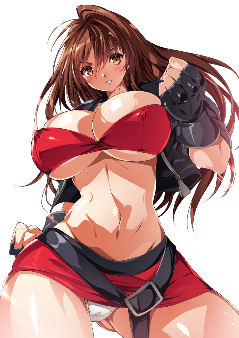 1girl blaze_fielding breasts brown_eyes brown_hair cleavage covered_erect_nipples huge_breasts large_breasts long_hair panties solo streets_of_rage underwear