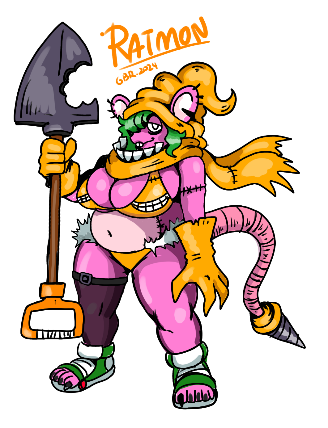 1girl breasts digimon digimon_(creature) drill female_focus gloves highres oridigi original scumon solo tail tyumon
