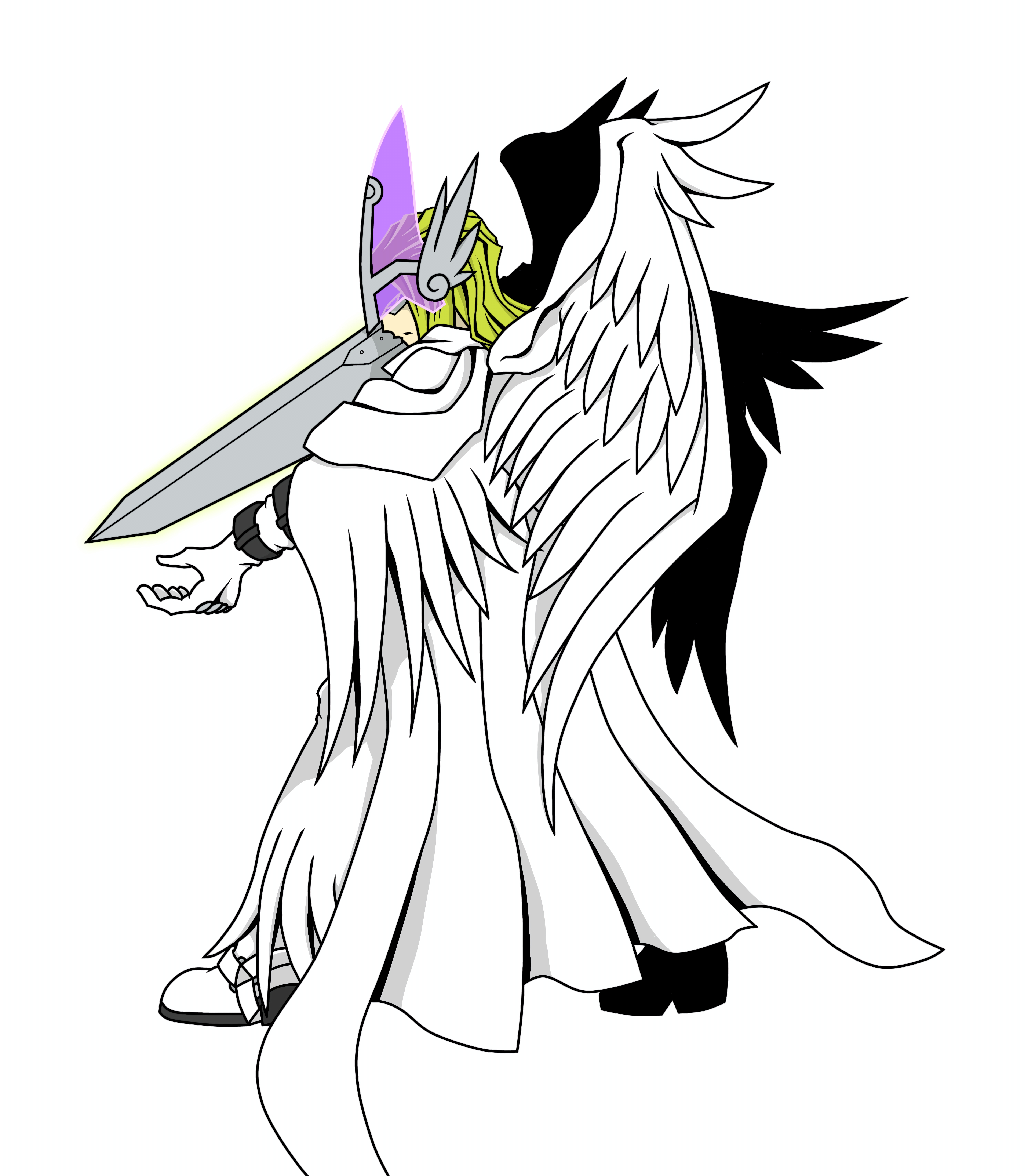 1boy absurdres digimon digimon_(creature) highres holyangemon holyangemon_priest_mode male_focus mask solo sword weapon wings