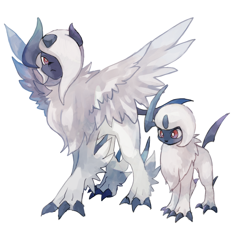 absol animal_focus bright_pupils claws closed_mouth commentary_request gen_3_pokemon horns mega_absol mega_pokemon nintendo no_humans pokemon pokemon_(creature) red_eyes salt_(reincarnation) simple_background single_horn white_background white_hair white_pupils wings
