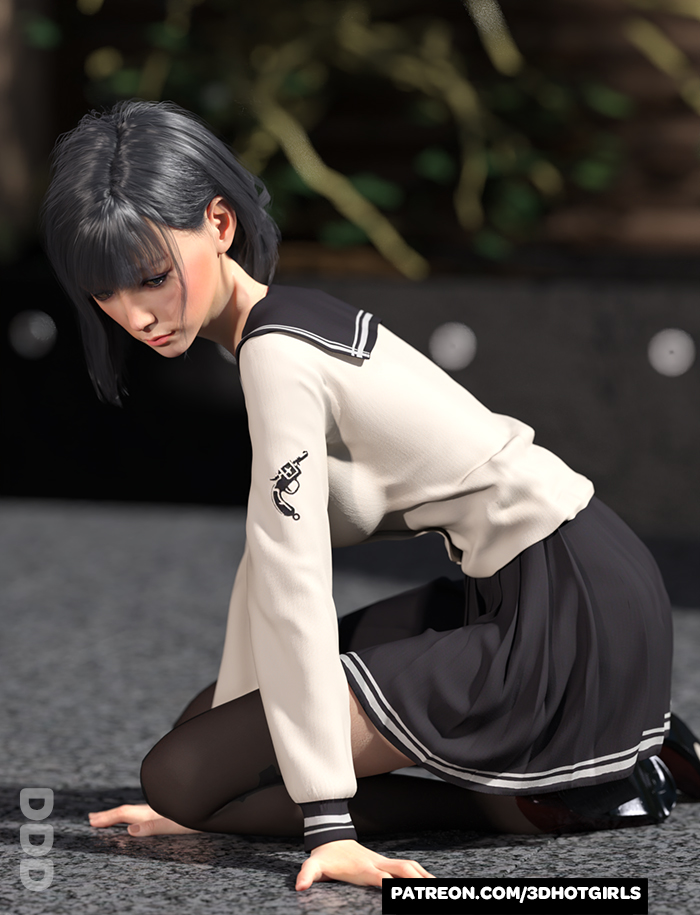 3d black_hair blazer breasts cardigan cute_&amp;_girly_(idolmaster) idolmaster jacket sad school school_uniform serafuku solo sweater thighhighs watermark web_address