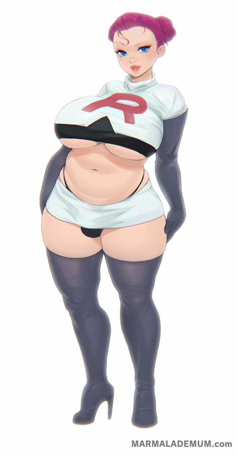 1futa breasts bulge futanari jessie_(pokemon) large_breasts marmalade_mum nintendo pink_hair pokemon pokemon_(anime) thick_thighs thighs underboob