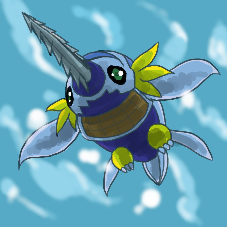 digimon digimon_(creature) harpoon no_humans solo submarimon submarine swimming underwater watercraft