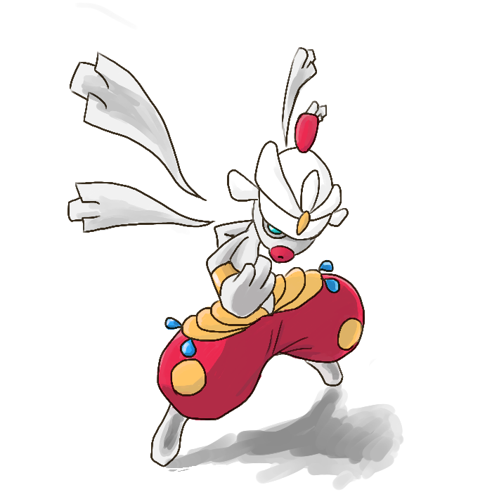 :&lt; artist_request blue_eyes fighting_stance full_body gen_3_pokemon looking_at_viewer medicham mega_medicham mega_pokemon nintendo pokemon pokemon_(creature) simple_background solo standing white_background