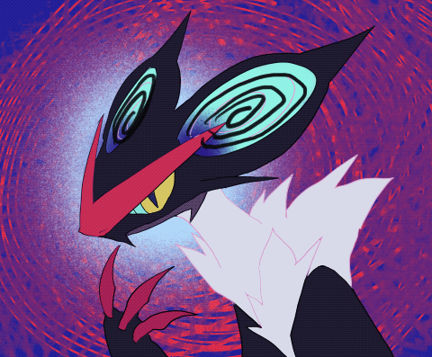 abstract_background animal_focus animated animated_gif aqua_sclera black_fur claws colored_sclera gen_6_pokemon kamikiririp looping_animation lowres nintendo no_humans noivern open_mouth pokemon pokemon_(creature) solo teeth upper_body white_fur yellow_eyes