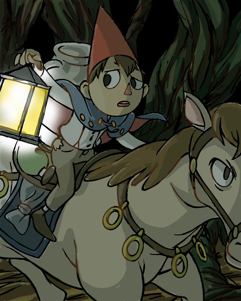 2boys brothers cawoli fred_the_horse frog_(over_the_garden_wall) gregory_(over_the_garden_wall) half-siblings hat multiple_boys over_the_garden_wall siblings teapot wirt_(over_the_garden_wall) worried