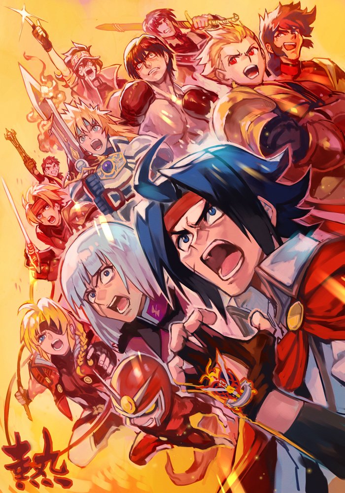 1boy 6+boys aqua_eyes armor bare_pectorals bird black_hair blonde_hair blue_eyes bob_cut bodysuit boxing_gloves brown_gloves cape character_request copyright_request crossed_arms crossover dart_feld domon_kasshu earrings fate/stay_night fate_(series) fighting_stance fingerless_gloves full_armor g_gundam gilgamesh_(fate) gloves gold_armor gundam gundam_seed hajime_no_ippo hat headband helmet high_collar holding holding_sword holding_weapon hungry_clicker jacket jewelry kidou_senkan_nadesico long_hair long_sleeves male_focus manly mask military military_uniform miyata_ichirou multiple_boys multiple_crossover muscular no_pupils open_mouth pauldrons pectorals red_cape red_eyes scarf seki_tomokazu shoulder_armor simple_background skin_tight sleeves_rolled_up stahn_aileron sword tales_of_(series) tales_of_destiny the_legend_of_dragoon topless_male viewtiful_joe viewtiful_joe_(character) voice_actor_connection weapon white_gloves white_hair wing_collar yamada_jiro yellow_eyes yzak_joule