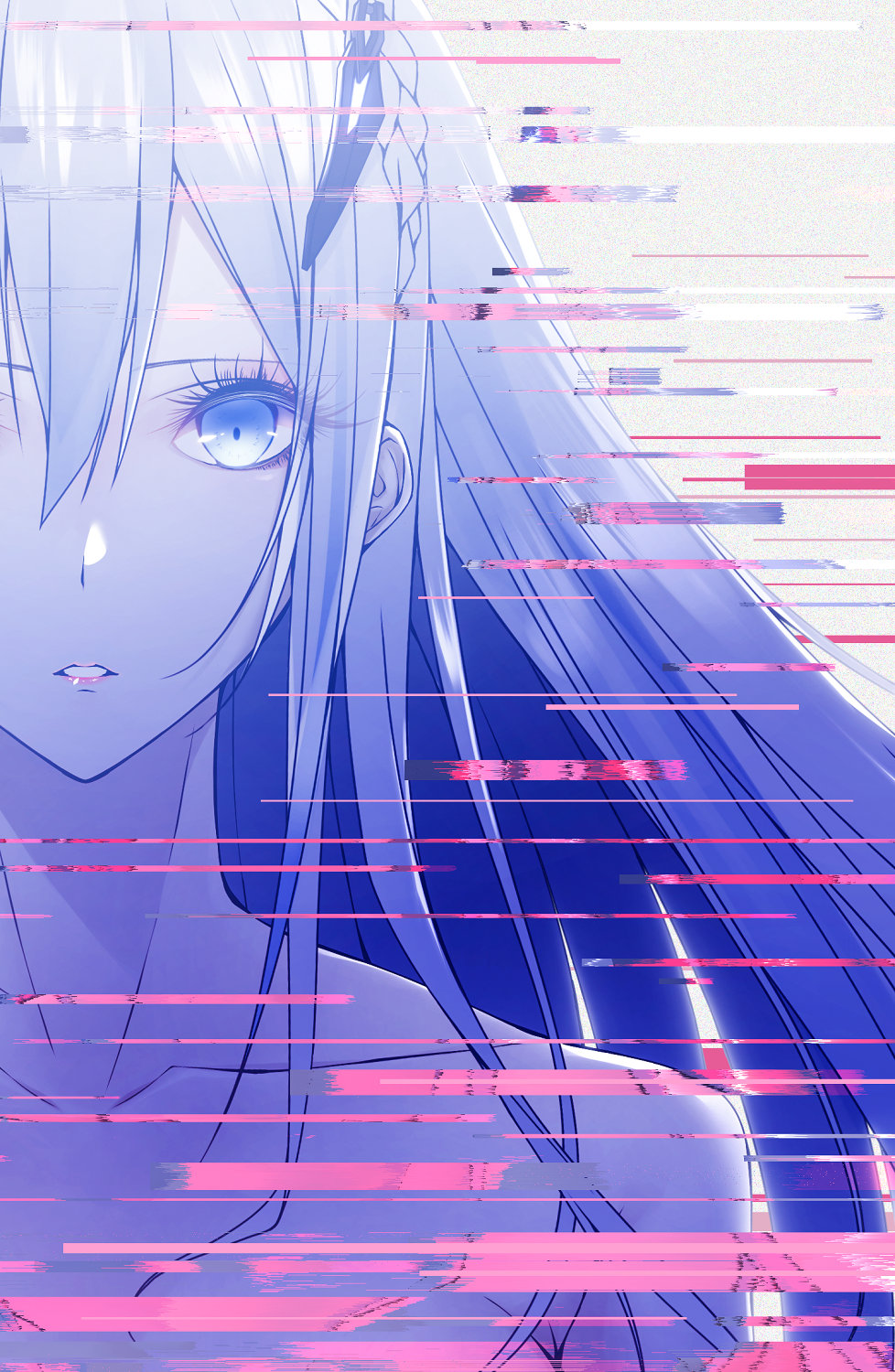 1girl android blue_eyes braid code:qualia completely_nude glitch highres long_hair lucia_(code:qualia) nude original silver_hair tagme white_hair yoaferia
