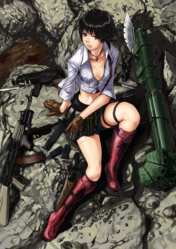 00s 1girl ak-47 ak-74 ak-74m arsenal_ad assault_rifle bazooka black_hair boots capcom caseless_firearm devil_may_cry devil_may_cry_(series) devil_may_cry_3 female_focus gloves gp-25 grenade_launcher gun handgun heterochromia izhmash jewelry kalashnikov_concern kalashnikov_rifle knife lady_(devil_may_cry) left-handed lithiumia looking_up m20_super_bazooka machine_pistol magazine_(weapon) man-portable_anti-tank_systems midriff navel necklace pistol red_boots revolver rifle rock rocket_launcher scorpion semi-automatic_pistol short_hair sitting skirt skorpion_vz._61 solo stc_delta submachine_gun thigh_strap tskib_soo underbarrel_grenade_launcher weapon zastava_arms