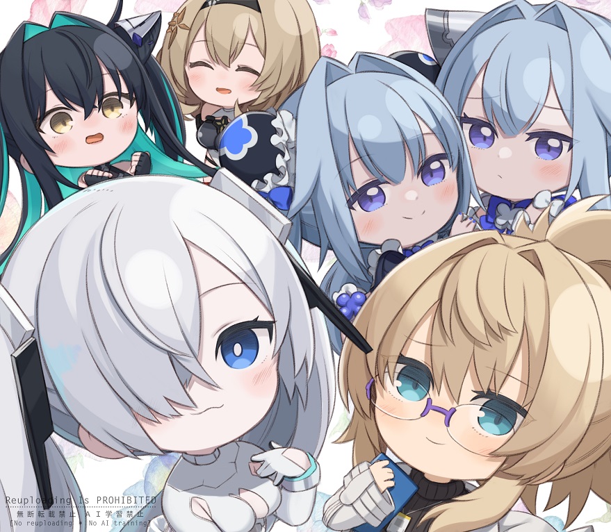 6+girls abe_(nikke) accessories armpit_cutout bare_shoulders black_hair blonde_hair blue_eyes blue_hair blush bodysuit breasts brown_hair chibi cinderella_(nikke) cleavage cleavage_cutout closed_mouth clothing_cutout coat colored_inner_hair flower-shaped_hair folded_hair glasses gloves goddess_of_victory:_nikke green_hair gretel_(nikke) hair_between_eyes hair_intakes hair_over_one_eye hairband hansel_(nikke) id_card impossible_clothes impossible_leotard large_breasts leg_cutout leotard little_mermaid_(nikke) long_hair looking_at_viewer medium_hair multicolored_hair multicolored_leotard multiple_girls navel_cutout official_alternate_eye_color old_tales_(nikke) open_clothes open_coat open_mouth red_shoes_(nikke) see-through_clothes short_hair siblings skirt leotard smile stomach_cutout streaked_hair sweater thighs totatokeke turtleneck turtleneck_sweater twins twintails two-tone_leotard very_long_hair white_bodysuit white_gloves white_hair white_leotard yellow_eyes
