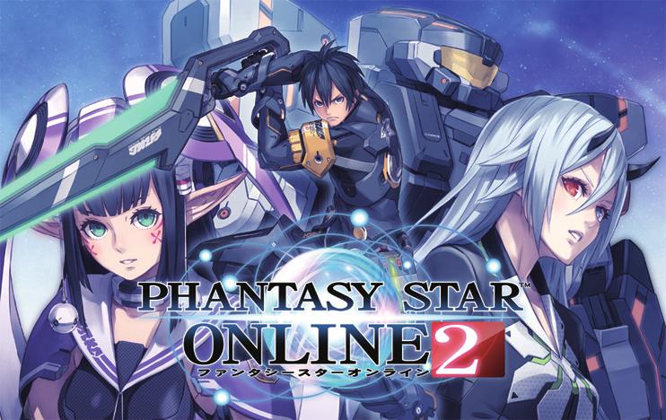 android ash_(pso2) black_hair blue_hair cast dewman duman elf force green_eyes heterochromia horns hunter nagisa_(pso2) newman official_art phantasy_star phantasy_star_online_2 pointy_ears robot rupika_(pso2) sword weapon