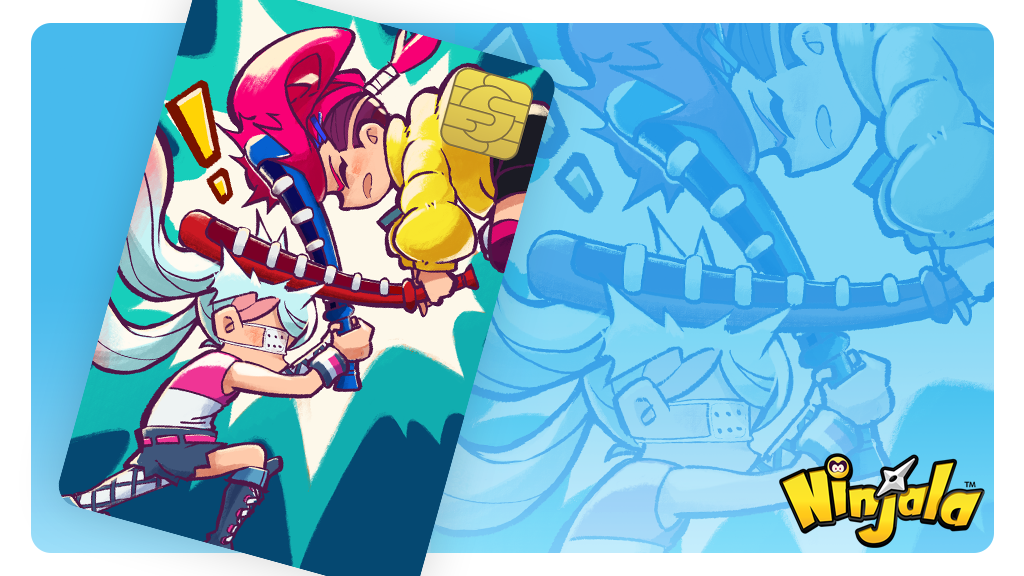 ! ahoge aqua_background aqua_hair attack belt belted_shorts berecca black_shorts blue_boots blue_shorts boots border card character_background child collared_jacket commentary copyright_name copyright_notice denim denim_shorts english_commentary english_text eyelashes eyepatch fighting_stance flat_chest gungho hair_tie half_updo hitting holding holding_weapon horizontal-striped_thighhighs ippon_katana_(ninjala) jacket knee_boots lace-up_boots logo long_hair lucy_(ninjala) medical_eyepatch multicolored_hair ninjala official_art open_mouth padded_jacket padded_sleeves pantyhose pink_belt pink_hair pink_shirt pink_thighhighs profile purple_thighhighs rianti-wong second-party_source shirt shorts shuriken single_bare_arm single_fishnet_armwear single_fishnet_legwear single_leg_pantyhose single_sleeve skinny sleeveless sleeveless_shirt spiked_hair_ornament striped_clothes striped_thighhighs swept_bangs thighhighs torn_clothes torn_shorts twintails two-tone_hair two-tone_shirt two-tone_thighhighs undercut very_long_hair weapon white_border white_pantyhose white_shirt white_sleeves wrestling_boots yellow_jacket yellow_sleeve_cuffs yellow_sleeves zipper_pull_tab