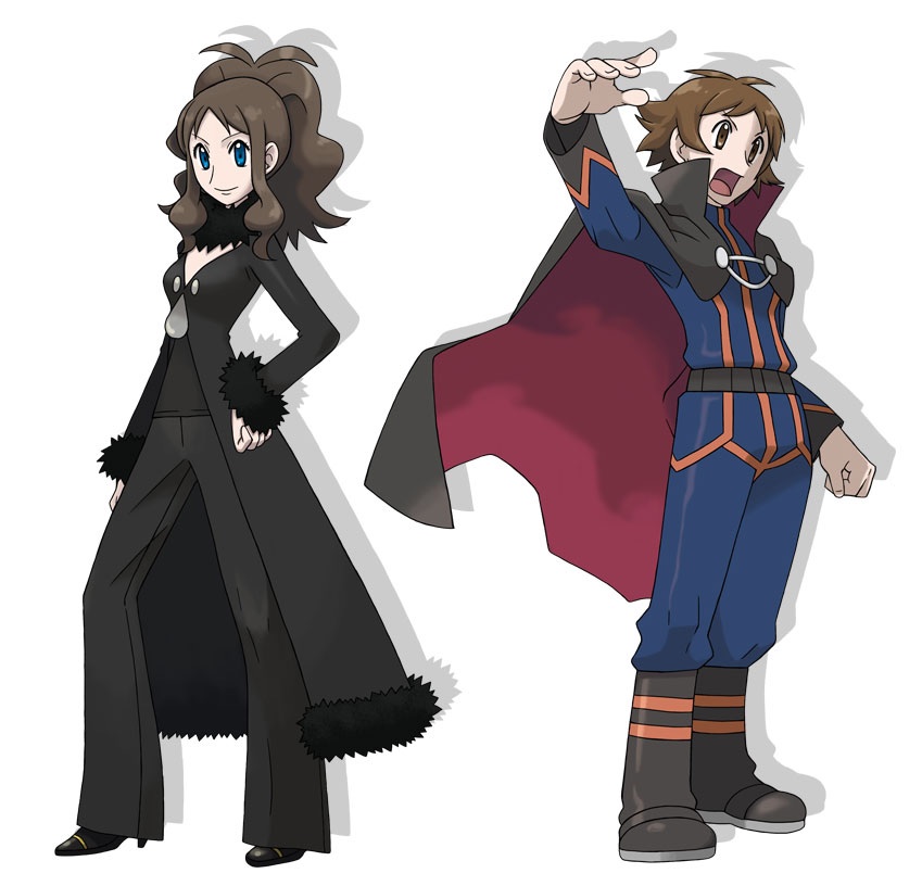 alternate_costume artist_request belt boots cape cosplay cynthia_(pokemon) cynthia_(pokemon)_(cosplay) high_heels hilbert_(pokemon) hilda_(pokemon) lance_(pokemon) lance_(pokemon)_(cosplay) nintendo pokemon