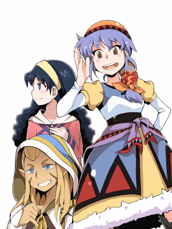 blue_eyes blue_hair breasts dress hat jessica_de_alkirk long_hair luna_noah lunar lunar:_the_silver_star mia_ausa multiple_girls ponytail short_hair yucopi