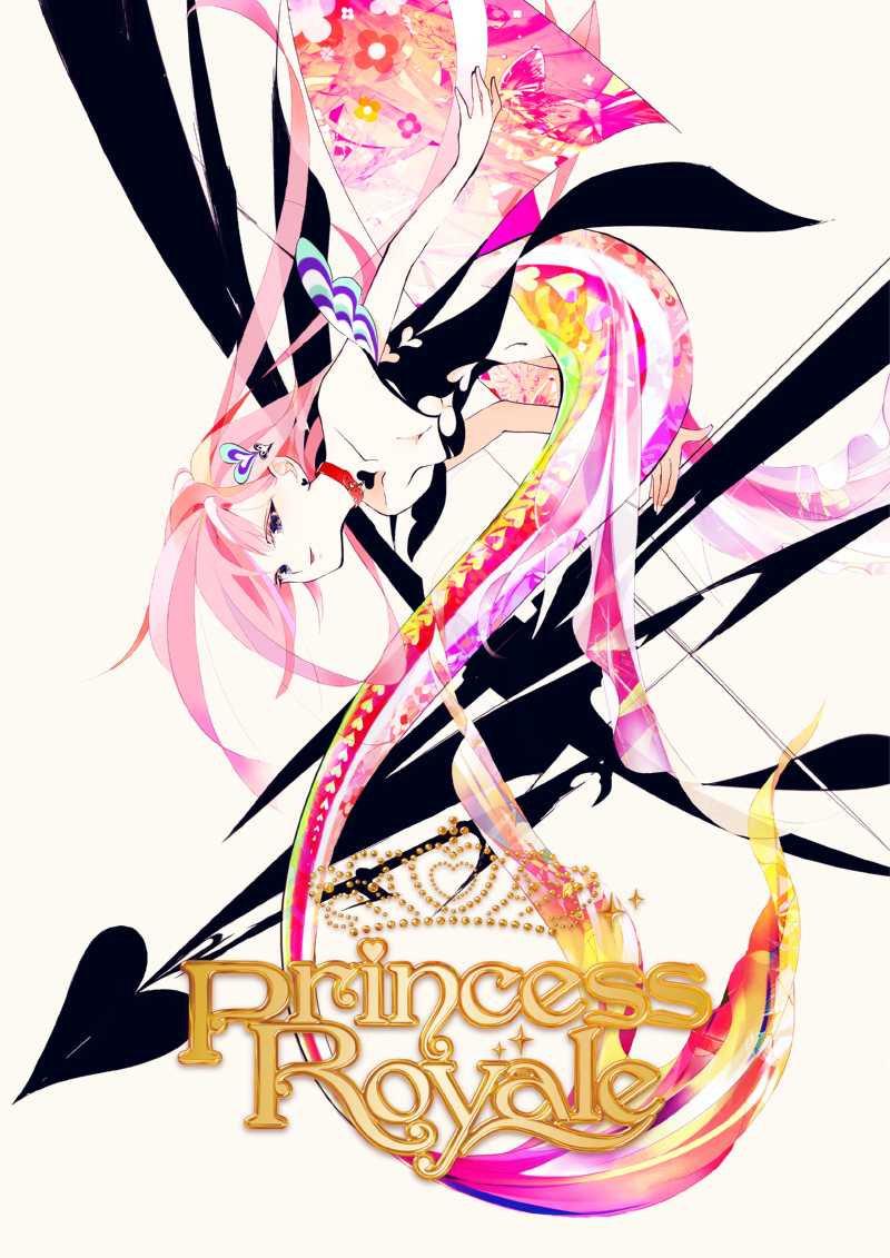 1girl andersen&#039;s_fairy_tales breasts cleavage copyright_name hair_ornament long_hair mermaid mochikin_(jijijin) monster_girl parted_lips pink_hair princess_royale the_little_mermaid_(andersen)