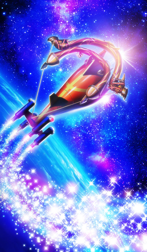 blue_background commentary diffraction_spikes fate/grand_order fate_(series) galaxy lasengle no_humans official_art sky space spacecraft sparkle star_(sky) starry_sky starry_sky_background third-party_source vehicle_focus