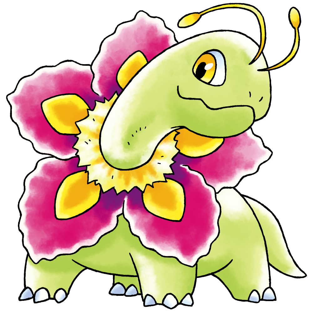 closed_mouth derivative_work dinosaur flower full_body gen_2_pokemon green_tail looking_to_the_side meganium nintendo no_humans nostrils official_style pink_flower pokemon pokemon_(creature) pokemon_focus pokemon_gsc_(prototype) prototype_design raciebeep sideways_glance simple_background solo standing sugimori_ken_(style) tachi-e transparent_background turning_head watercolor_effect yellow_eyes