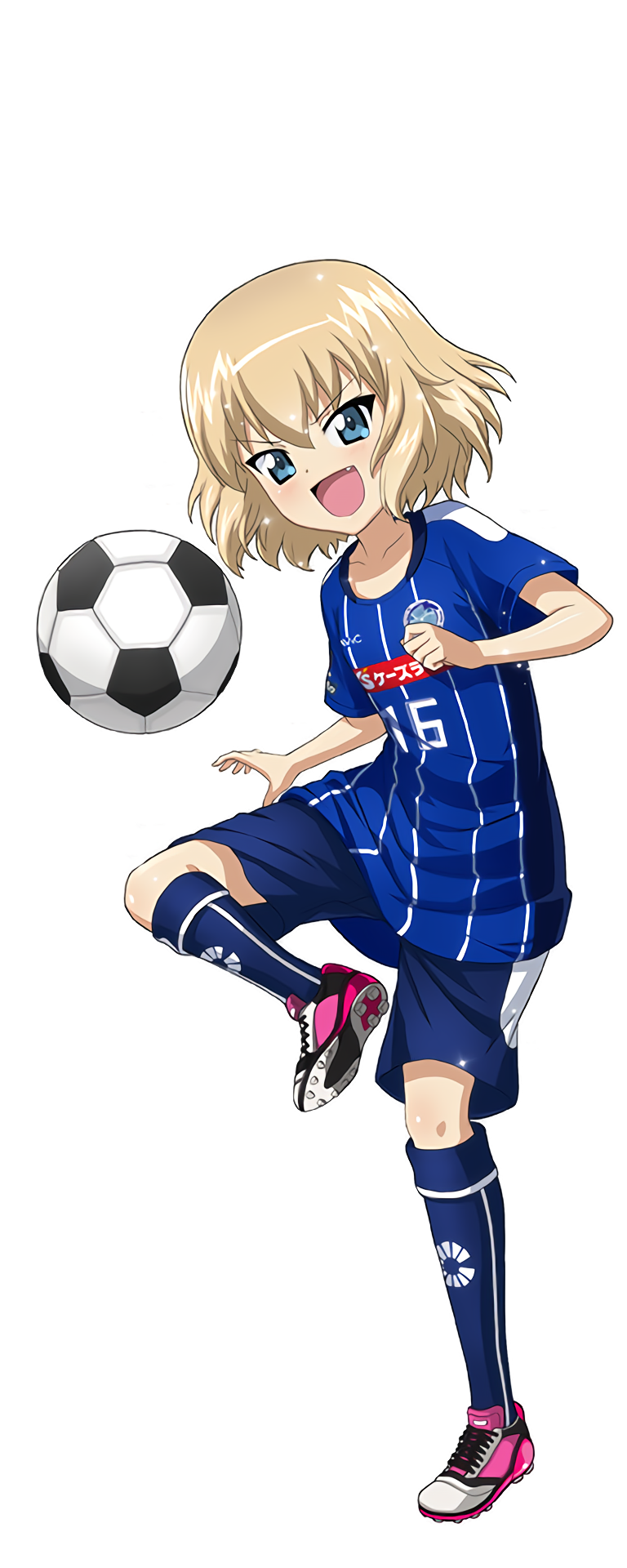10s 1girl ball female_focus full_body girls_und_panzer girls_und_panzer_senshadou_daisakusen! highres j._league katyusha_(girls_und_panzer) mito_hollyhock soccer soccer_ball soccer_uniform solo sportswear transparent_background waifu2x