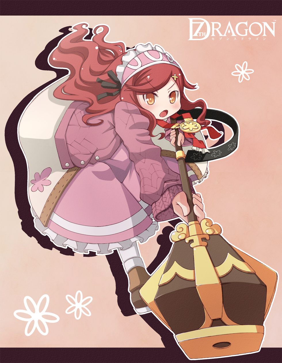 1girl 7th_dragon 7th_dragon_(series) bad_id bad_pixiv_id female_focus healer_(7th_dragon) highres mace masuneko orange_eyes red_hair rosary_(7th_dragon) solo weapon