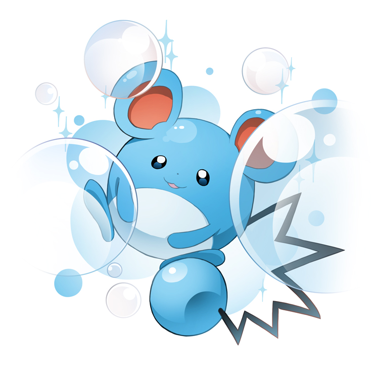 bubble gen_2_pokemon looking_at_viewer marill nintendo no_humans open_mouth pokemon pokemon_(creature) simple_background solo white_background xin_yu_hua_yin