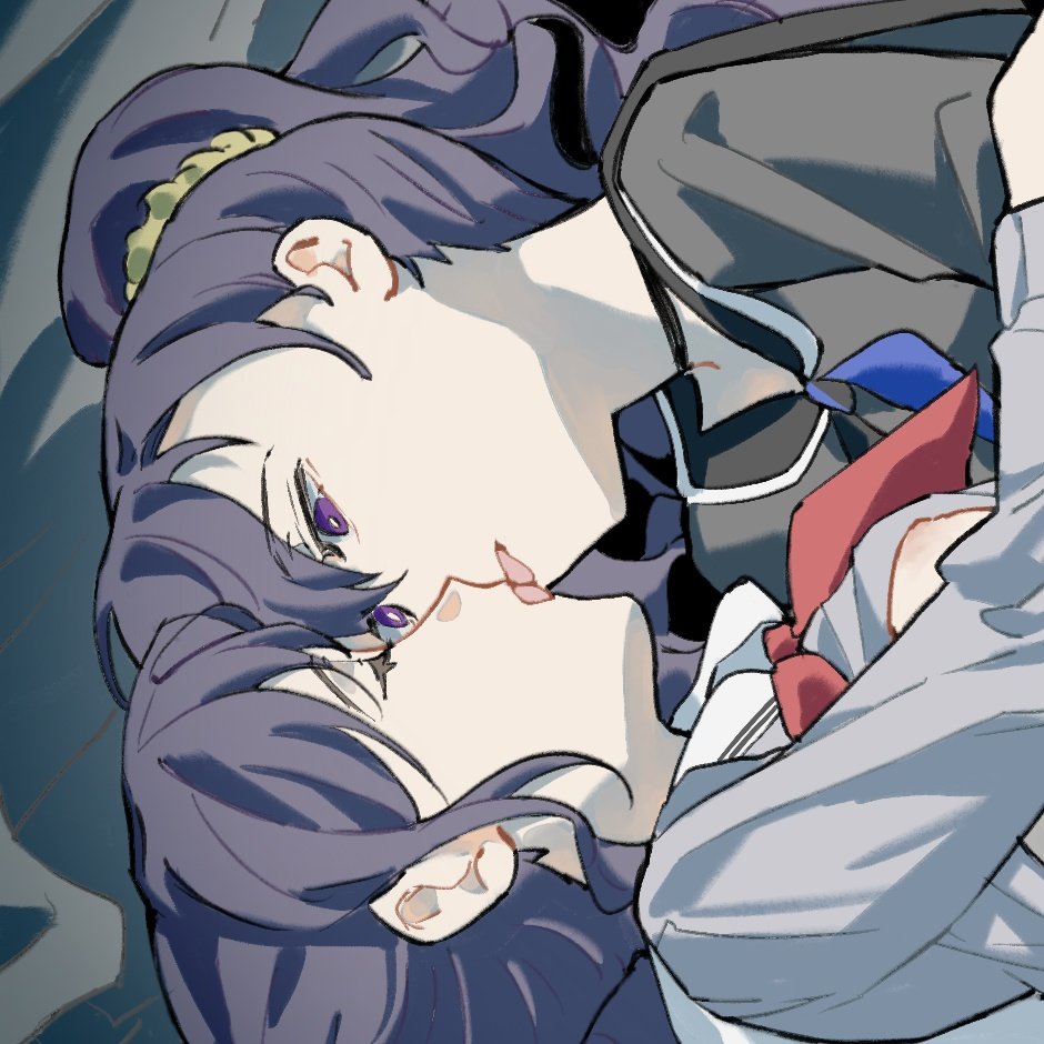 2girls asahina_mafuyu black_sailor_collar black_shirt blue_neckerchief chinese_commentary closed_eyes commentary_request french_kiss grey_shirt kiss long_hair looking_at_another multiple_girls neckerchief ponytail project_sekai purple_eyes purple_hair red_neckerchief sailor_collar selfcest shirt tongue tongue_out upper_body white_sailor_collar ye_shao21785 yuri