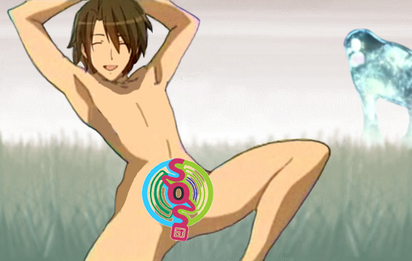 00s 1boy anime_screenshot armpits arms_behind_head celestial_(suzumiya_haruhi) censored closed_eyes fabulous inukami! koizumi_itsuki male_focus novelty_censor nude shop suzumiya_haruhi_no_yuuutsu third-party_edit what