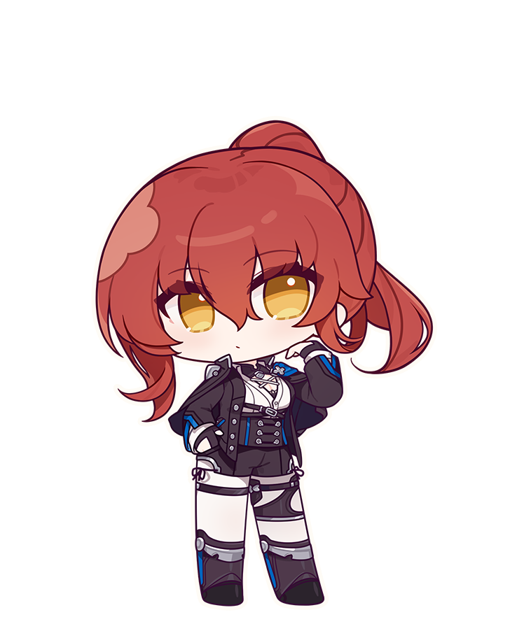 1girl black_jacket black_shorts boots chibi closed_mouth eta fingerless_gloves full_body gloves honkai_(series) honkai_impact_3rd jacket long_hair long_sleeves looking_at_viewer murata_himeko murata_himeko_(arctic_kriegsmesser) official_art pantyhose ponytail shorts single_glove solo third-party_source white_pantyhose yellow_eyes