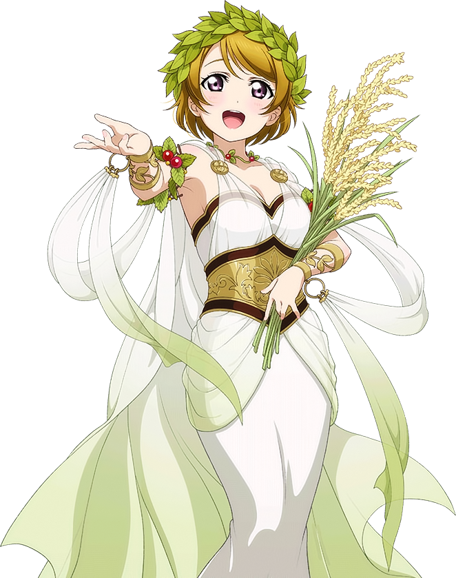 10s 1girl bracelet brown_hair cape female_focus head_wreath jewelry koizumi_hanayo laurel_wreath love_live! love_live!_school_idol_festival love_live!_school_idol_project mistletoe necklace official_art purple_eyes short_hair solo third-party_edit transparent_background wheat white_background
