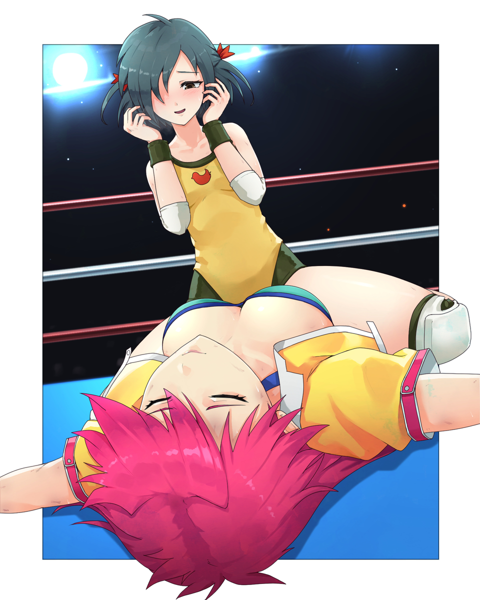 2girls catfight commission defeat fainted fainting highres mighty_yukiko multiple_girls pixiv_commission straddling tagme tuzi717 unconscious wrestle_angels_survivor wrestling