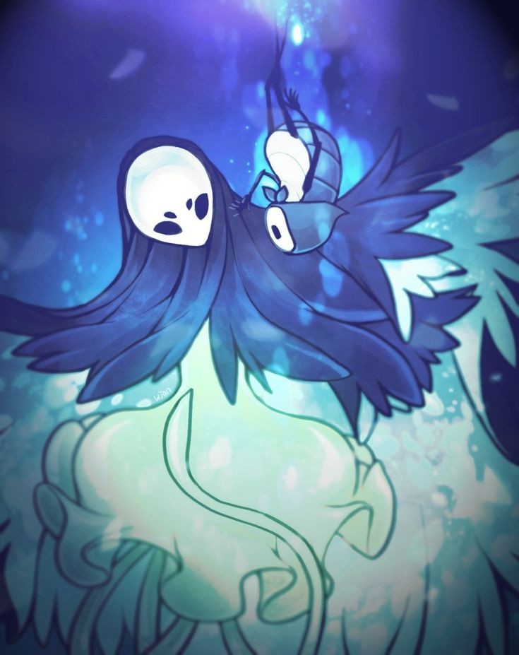 1boy 1girl hollow_knight jellyfish layer mask monomon_(hollow_knight) quirrel seal tentacles water